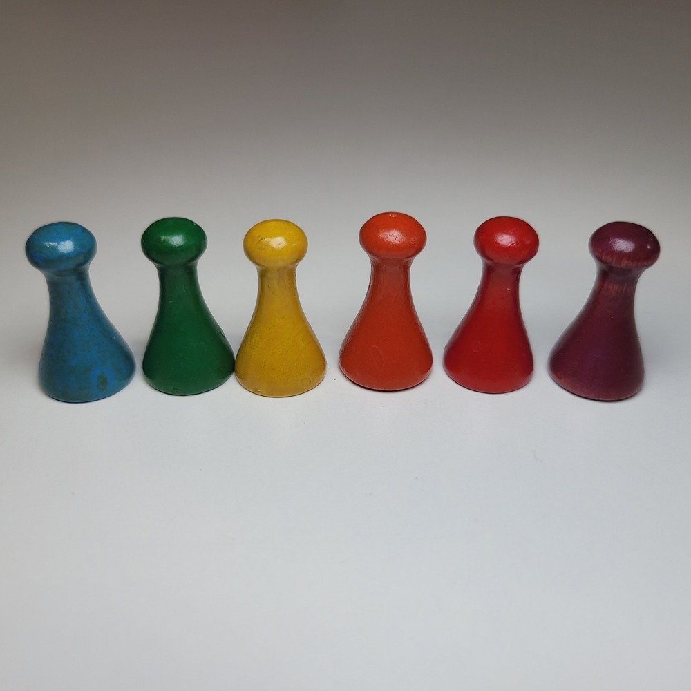 Vintage Rainbow Wooden Board Game Tokens Replacement Pieces Set of 6